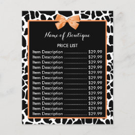 Girly Giraffe Print Orange Bow Boutique Preisliste Flyer