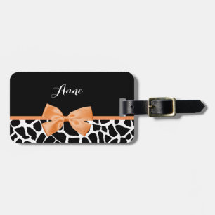 Girly Giraffe Print Orange Ribbon Bow mit Namen Gepäckanhänger