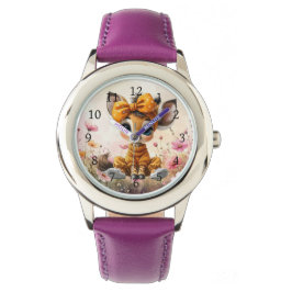 Girly Giraffe wearing polka dot bow Armbanduhr