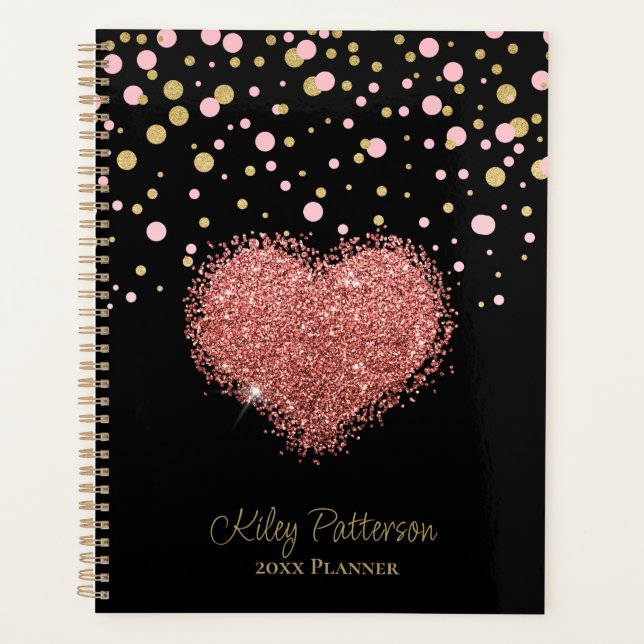 Girly Girl Pink Sparkle Herz Planer (Vorderseite)