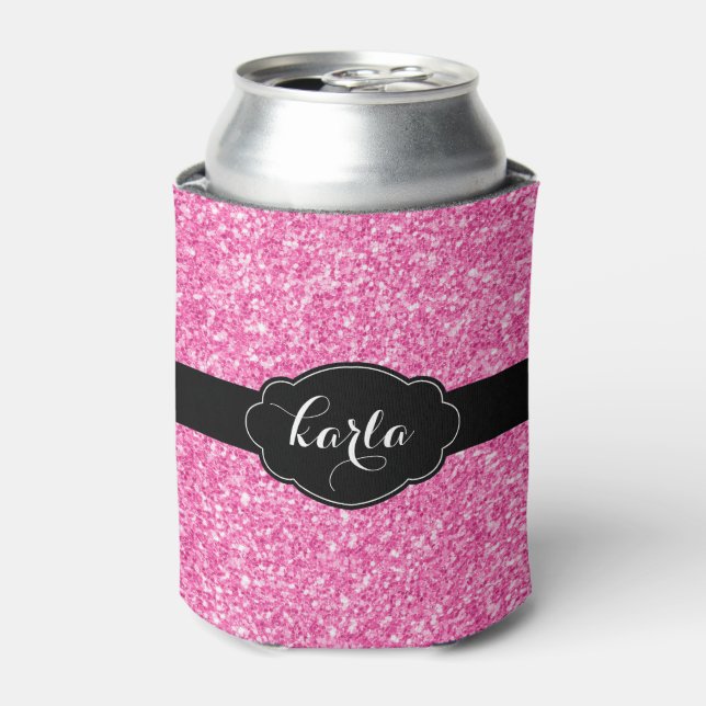 Girly Girly Pink Glitzer Texture Black Accents Dosenkühler (Kanne Vorderseite)