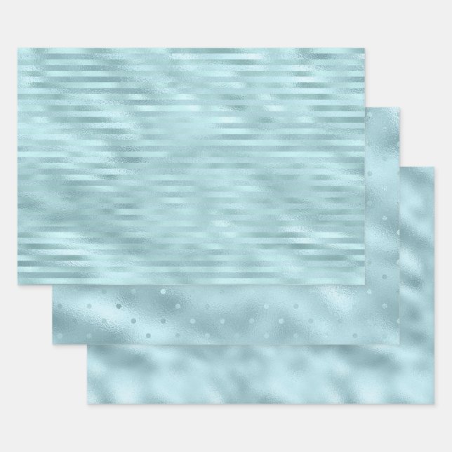 Girly Glam Aqua Streifen und Punkte Geschenkpapier Set (Set)