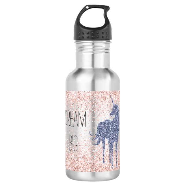 Girly Glam Blush Pink Lila Einhorn Glitzer Edelstahlflasche (Vorderseite)