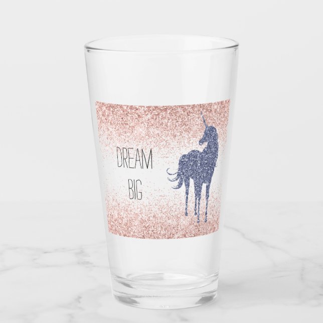 Girly Glam Blush Pink Lila Einhorn Glitzer Glas (Vorderseite)