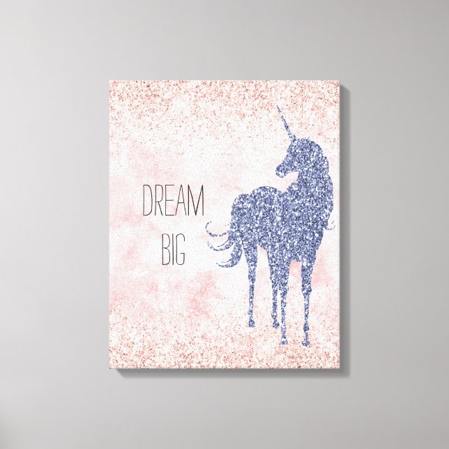 Girly Glam Blush Pink Lila Einhorn Glitzer Leinwanddruck (Vorderseite)