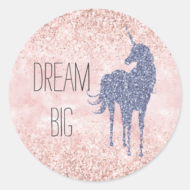 Girly Glam Blush Pink Lila Einhorn Glitzer Runder Aufkleber (Vorderseite)