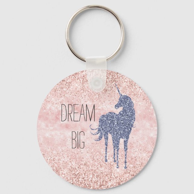 Girly Glam Blush Pink Lila Einhorn Glitzer Schlüsselanhänger (Vorderseite)