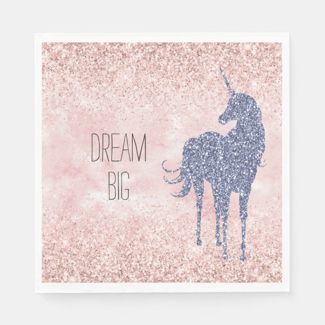 Girly Glam Blush Pink Lila Einhorn Glitzer Serviette (Vorderseite)