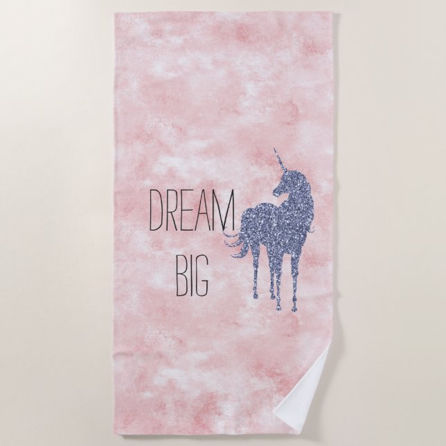 Girly Glam Blush Pink Lila Einhorn Glitzer Strandtuch (Vorderseite)