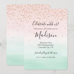 Girly Glam Blush Pink Mint Gold Sparkle Confetti Einladung