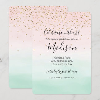 Girly Glam Blush Pink Mint Gold Sparkle Confetti Einladung