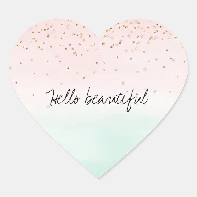 Girly Glam Blush Pink Mint Gold Sparkle Confetti Herz-Aufkleber (Vorderseite)