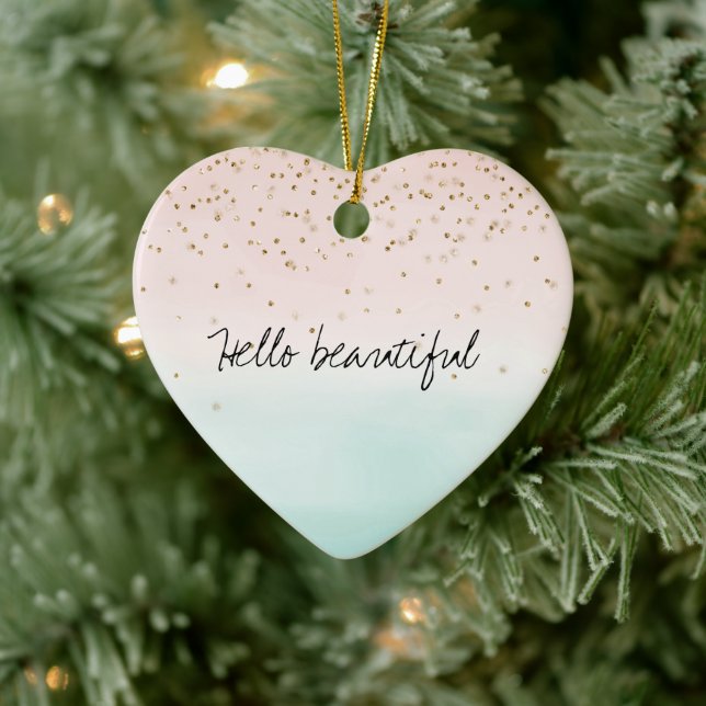 Girly Glam Blush Pink Mint Gold Sparkle Confetti Keramik Ornament (Baum)