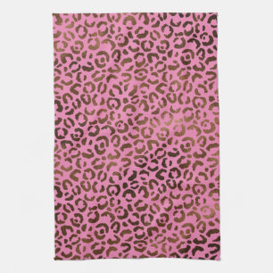 Girly Glam Brown Pink Leopard Print Geschirrtuch