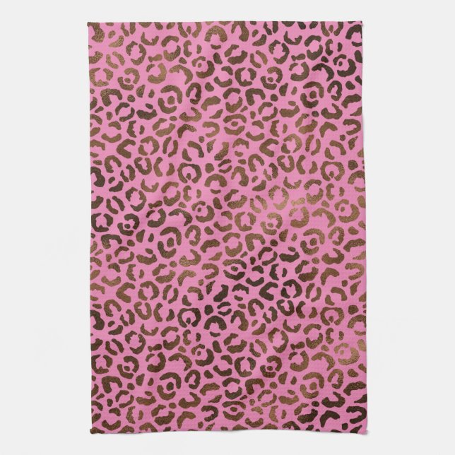 Girly Glam Brown Pink Leopard Print Geschirrtuch (Vertikal)