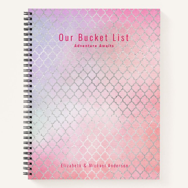 Girly Glam BUCKET LIST Pink Glitzer Custom Notizbuch (Vorderseite)