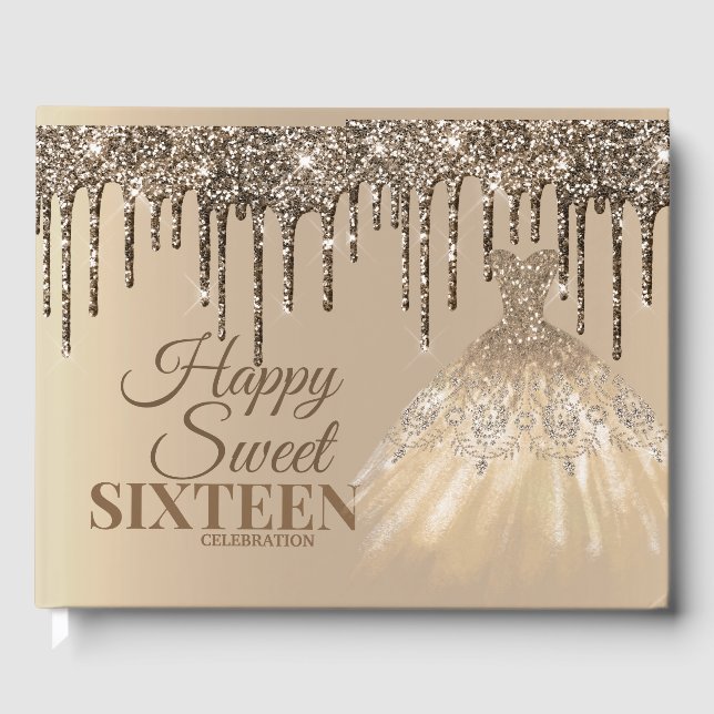 Girly Glam Glitzer Tropfens Spark Sweet 16 Geburts Gästebuch (Vorderseite)