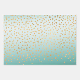 Girly Glam Gold Confetti Mint Ombre Geschenkpapier Set