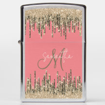 Girly Glam Gold Glittery Tropfens Monogram