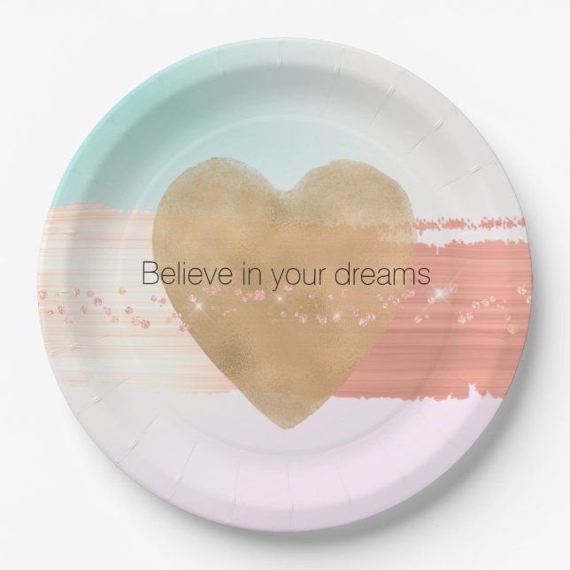 Girly Glam Gold Herzstück Peach Blush Gefärbte Kra Pappteller (Vorderseite)