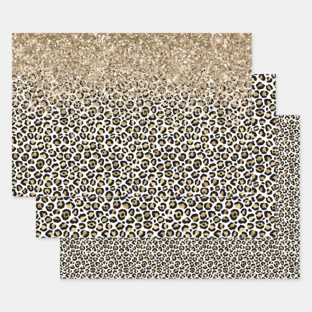 Girly Glam Gold Leopard Print Glitzer funkeln Geschenkpapier Set (Set)
