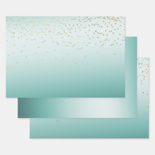 Girly Glam Gold Mini Confetti Mint Ombre Geschenkpapier Set
