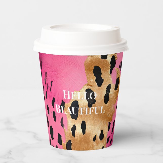 Girly Glam Gold Pink Black Leopard Pappbecher (Vorderseite)