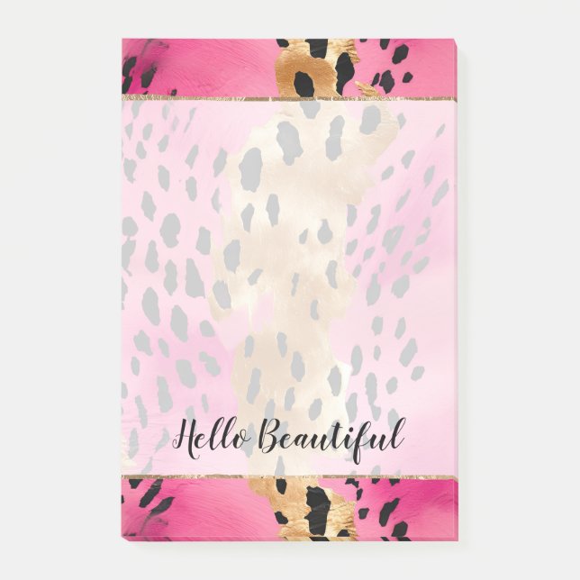Girly Glam Gold Pink Black Leopard Post-it Klebezettel (Vorderseite)