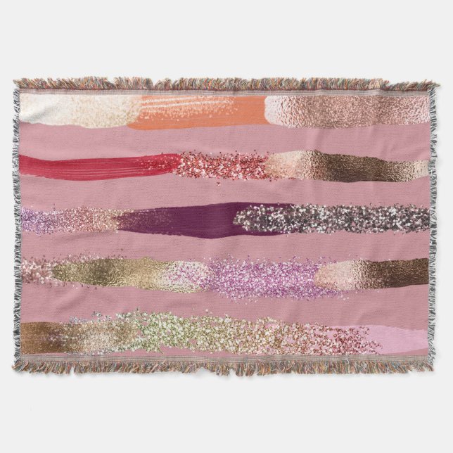 Girly Glam Gold Pink Glitzer Metallische Pinselstr Decke (Vorderseite)
