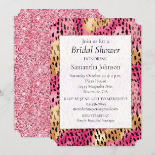 Girly Glam Gold Pink Leopard Einladung