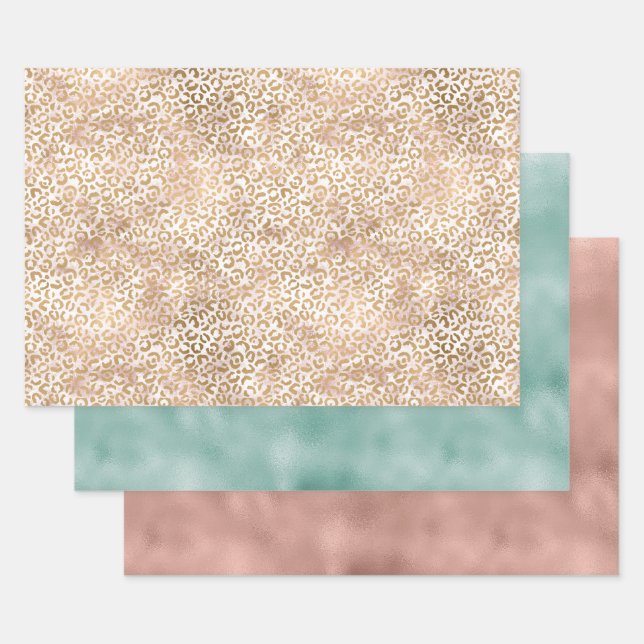 Girly Glam Gold Pink Leopard Print Geschenkpapier Set (Set)