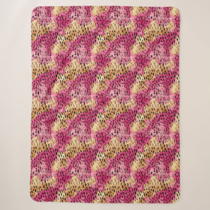 Girly Glam Gold Pink Leopard Sherpadecke