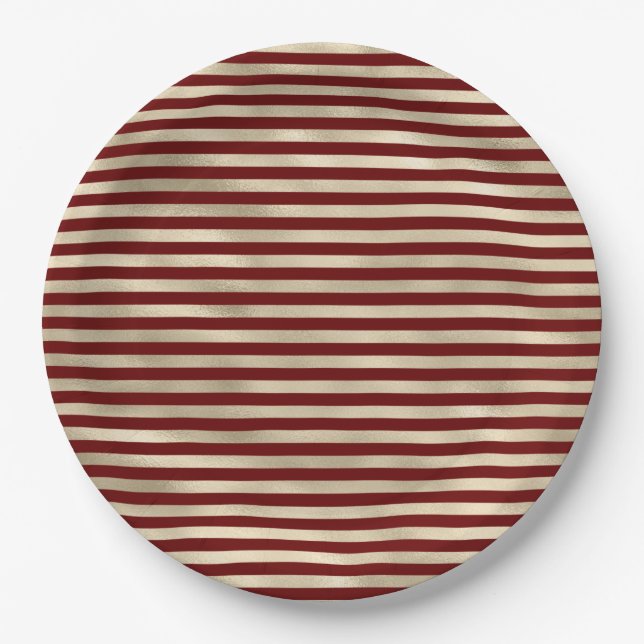 Girly Glam Gold Rote Streifen Pappteller (Vorderseite)