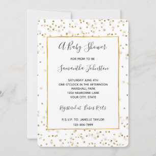 Girly Glam Gold Sparkle Confetti Babydusche Einladung