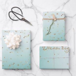 Girly Glam Gold Sparkle Confetti Mint Glitzer Geschenkpapier Set