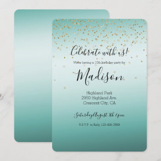 Girly Glam Gold Sparkle Confetti Mint Ombre Einladung