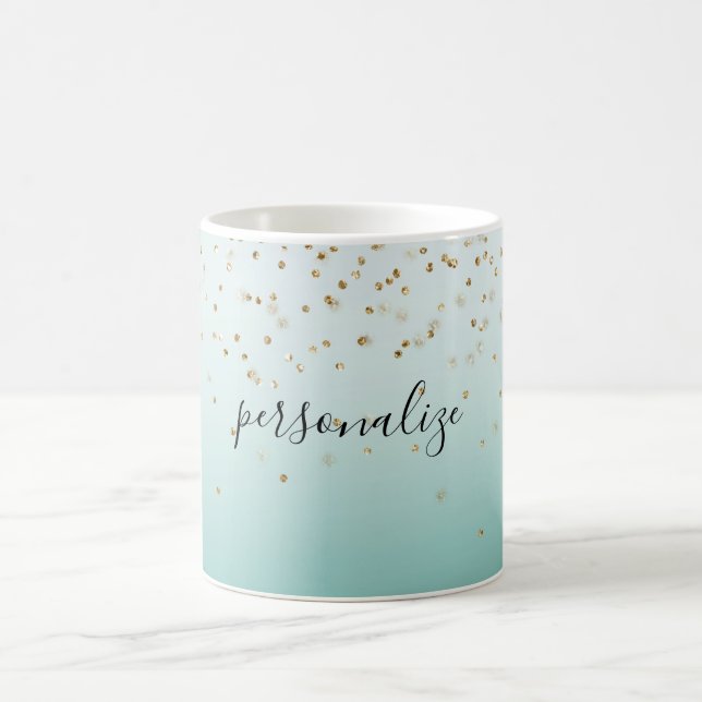 Girly Glam Gold Sparkle Confetti Mint Ombre Kaffeetasse (Mittel)