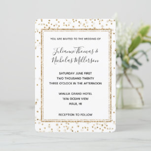 Girly Glam Gold Sparkle Confetti Wedding Einladung