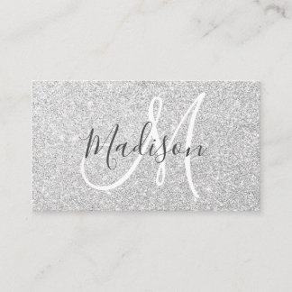 Girly & Glam Grau Silver Glitzer Glitzern Monogram Visitenkarte