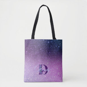 Girly Glam Hot Lila Glitzer Glitzern Monogram Tasche
