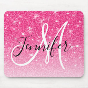 Girly Glam Hot Pink Glitzer Glitzern Monogram Name Mousepad