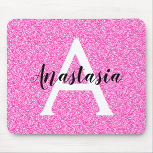 Girly Glam Hot Pink Glitzer Glitzern Monogram Name Mousepad