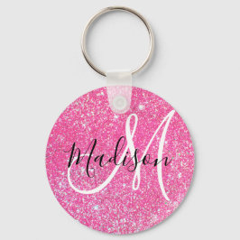 Girly Glam Hot Pink Glitzer Glitzern Monogram Name Schlüsselanhänger