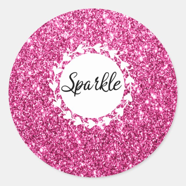 Girly & Glam Hot Pink Glitzer Sparkle Runder Aufkleber (Vorderseite)