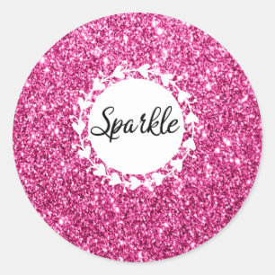 Girly & Glam Hot Pink Glitzer Sparkle Runder Aufkleber