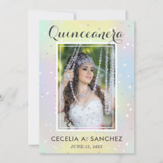 Girly Glam Irridescent Pink Foto Quinceanera Einladung