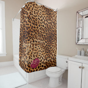 Girly Glam Leopard Hugs & Kisses Lips Duschvorhang