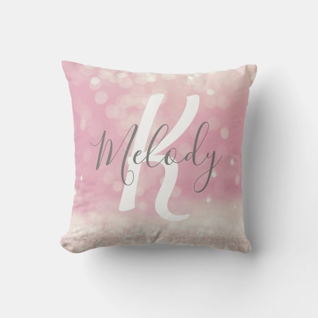 Girly Glam Light Pink Sparkles Monogram Name Kissen (Vorderseite)