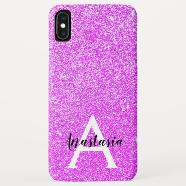 Girly Glam Lila Glitzer Glitzern Monogram Name Case-Mate iPhone Hülle (Rückseite)