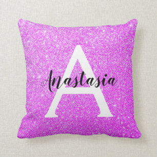 Girly Glam Lila Glitzer Glitzern Monogram Name Kissen